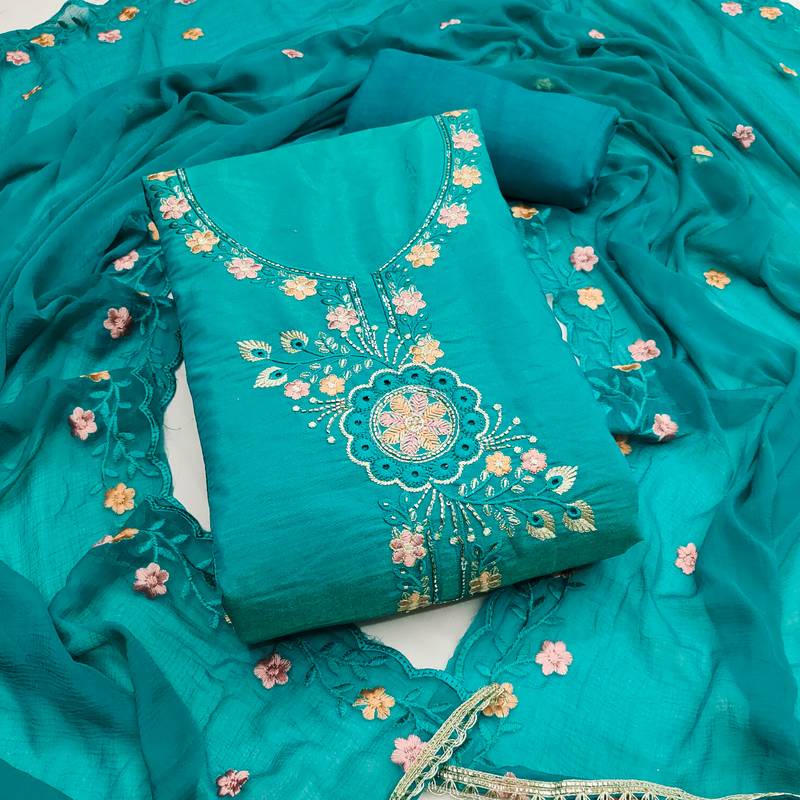  green embroidery viscose dress material 