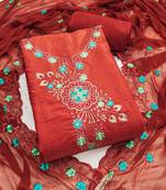  rust heavy embroidery viscose dress material 