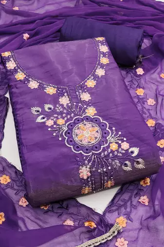  purple heavy embroidery viscose dress material 