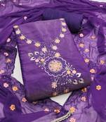  purple heavy embroidery viscose dress material 