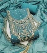 designer sea green embroidered modal dress material