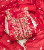 designer red handwork cotton silk dress material 