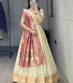 gajri paithani silk lehenga choli set with gold zari weaving