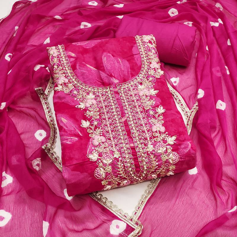 elegant pink cotton silk handwork dress material