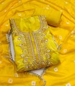 designer yellow handwork cotton silk dress material