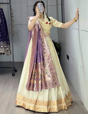royal blue paithani silk lehenga with zari weaving 1