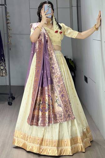 royal blue paithani silk lehenga with zari weaving