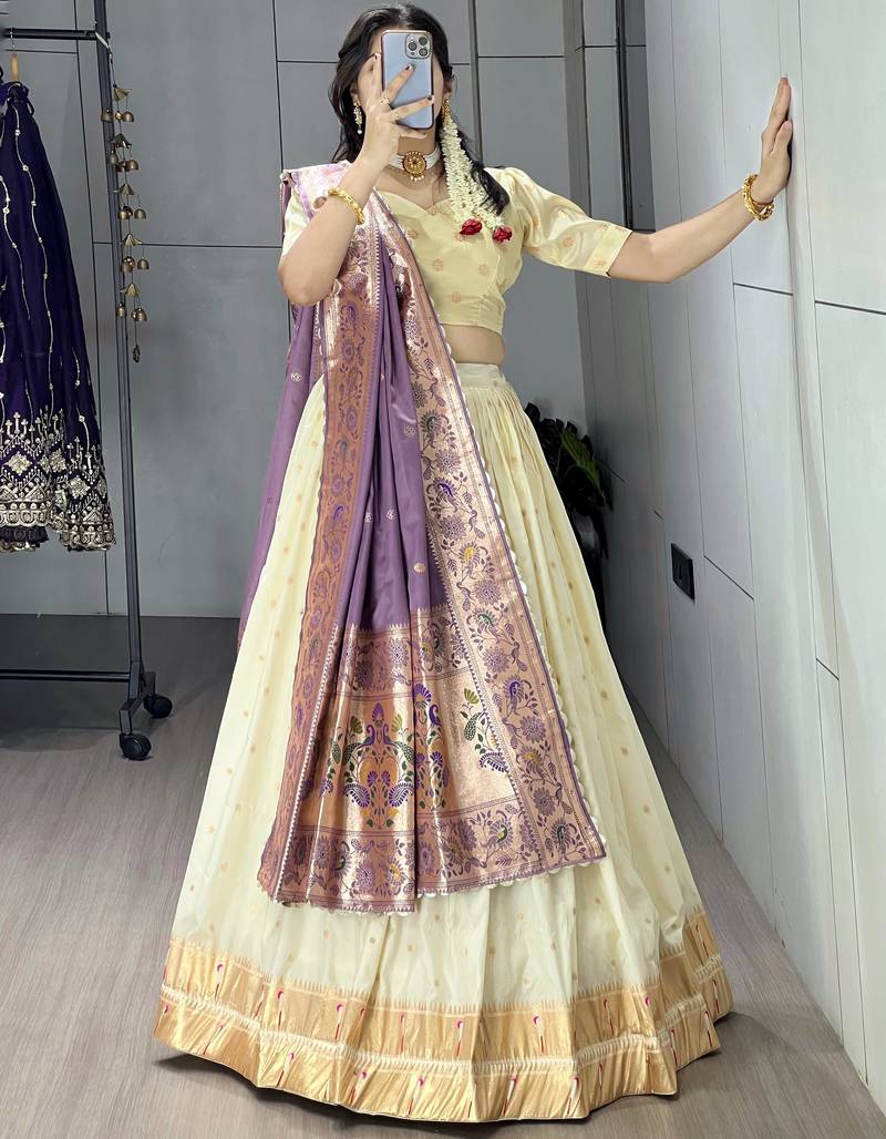 royal blue paithani silk lehenga with zari weaving