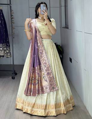 royal blue paithani silk lehenga with zari weaving 2