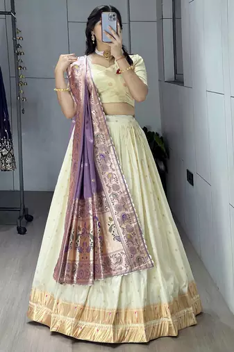 royal blue paithani silk lehenga with zari weaving