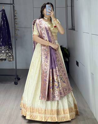 royal blue paithani silk lehenga with zari weaving 3