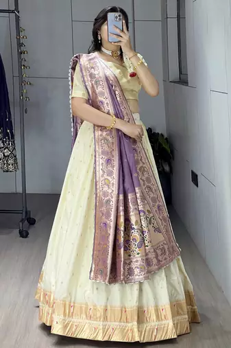 royal blue paithani silk lehenga with zari weaving