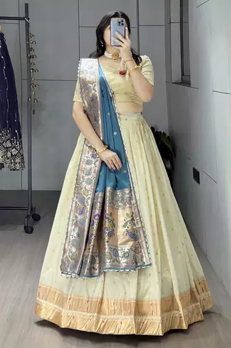 rama green paithani silk lehenga with zari weaving work