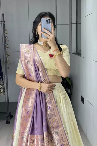 royal blue paithani silk lehenga with zari weaving