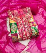 pink print handwork viscose banarasi dress material