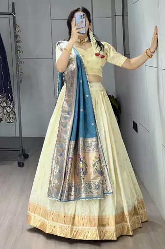 rama green paithani silk lehenga with zari weaving work