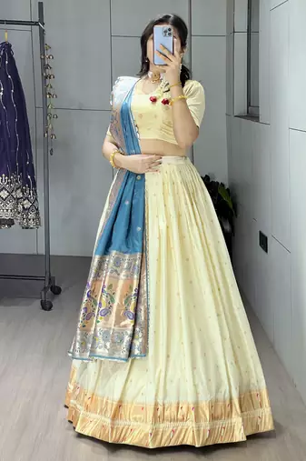 rama green paithani silk lehenga with zari weaving work