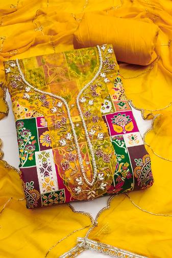  print handwork viscose banarasi dress material 