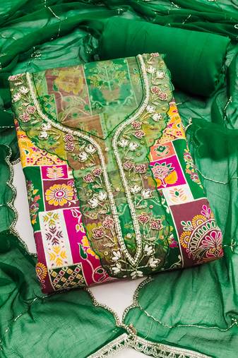  print handwork viscose banarasi dress material 