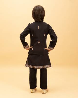 black viscose silk embroidered boys kurta set with jacket & pant 4