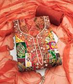 rust print handwork viscose banarasi dress material