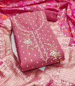  pink weaving handwork simmer dress material 