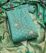  green weaving handwork simmer dress material 