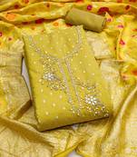 yellow weaving handwork simmer banarasi dress material