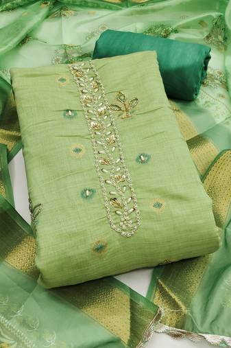 light green weaving handwork banarasi dress material