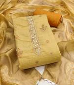 beige weaving handwork banarasi dress material