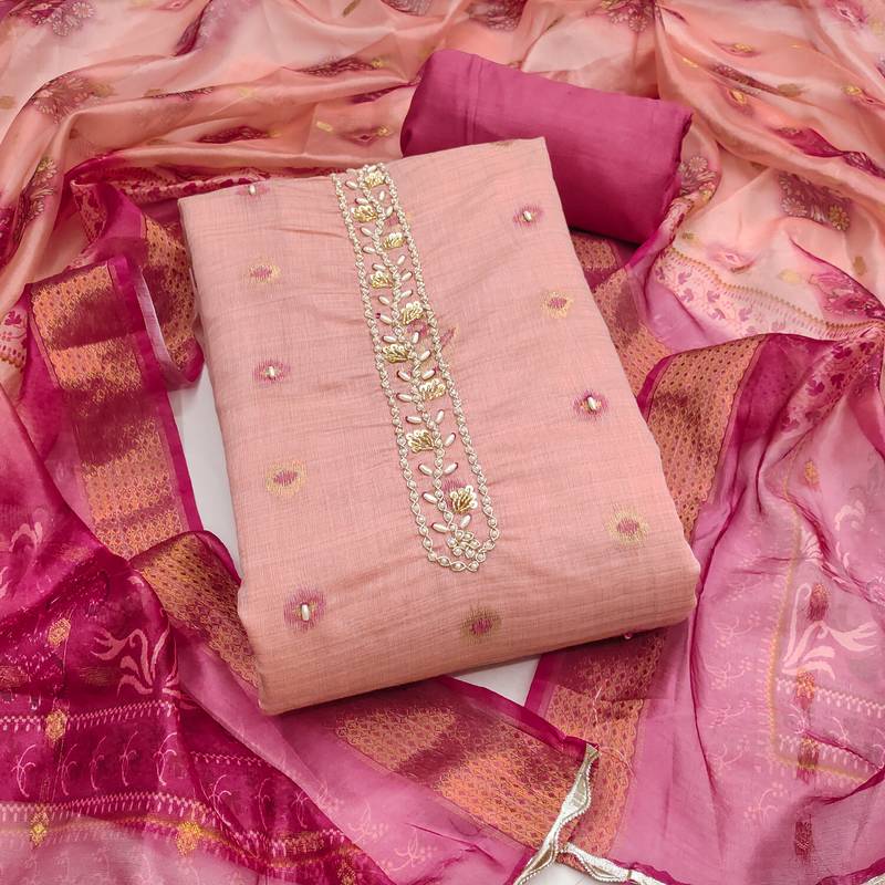 baby pink weaving handwork banarasi dress material