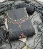 grey handwork embroidered cotton silk unstitched dress material