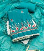 sky blue embroidered cotton silk unstitched dress material