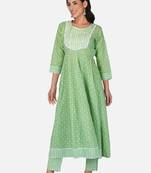 green cotton printed straight salwar kameez set for women