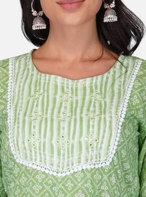 green cotton printed straight salwar kameez set for women 4