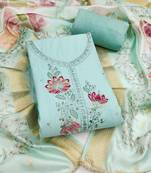 mint green embroidered cotton silk unstitched dress material