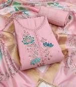 baby pink embroidered cotton silk unstitched dress material