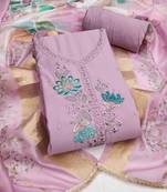 lavender unstitched embroidery cotton silk dress material