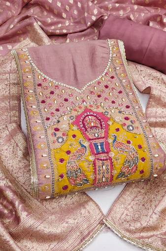  purple handwork simmer silk dress material 