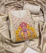  grey handwork simmer cotton silk dress material 