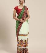 green arrivals festival bandhani pallu embroidred beige and green color saree