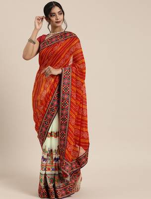 festive bandhani georgette saree with embroidery 1