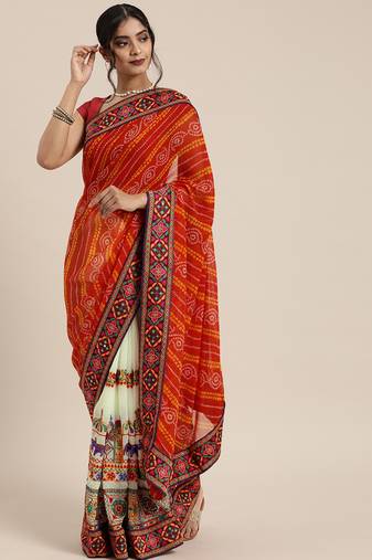 festive bandhani georgette saree with embroidery
