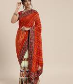 orange arrivals festival bandhani pallu embroidred beige and orange color saree