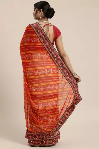 festive bandhani georgette saree with embroidery