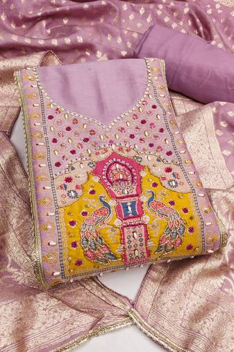  handwork simmer cotton silk dress material 