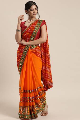 premium half bandhani pallu georgette saree