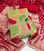 red cotton silk unstitched handwork dress material