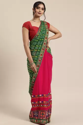 designer alf bandhani pallu georgette saree