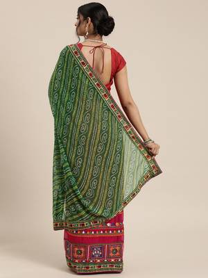 designer alf bandhani pallu georgette saree 2